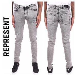 💙Represent Distressed Acid Grey Skinny Jean Men’s Size 28x28